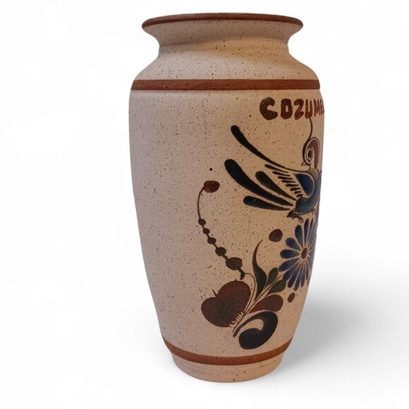 SIGNED Gardiel Vintage Mexico Cozumel Stoneware Bird Butterfly Vase - Picture 6 of 14